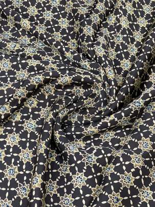 Modal silk handblocked ajrakh print - Black/ Traditional silk prints 