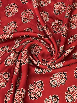 Modal silk handblocked ajrakh print - Maroon/ Traditional silk prints 