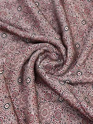 Modal silk handblocked ajrakh print - Brown/ Traditional silk prints 