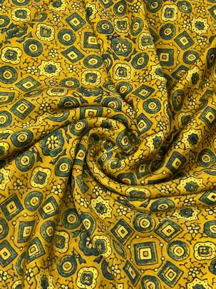 Modal silk handblocked ajrakh print - Yellow/ Traditional silk prints 