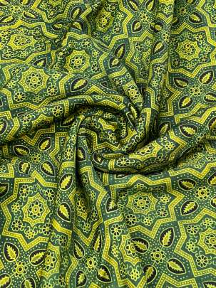 Modal silk handblocked ajrakh print - Green/ Traditional silk prints 