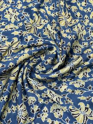 Modal silk handblocked ajrakh print - Blue/ Traditional silk prints 