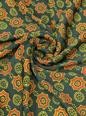 Modal silk handblocked ajrakh print - Green/ Traditional silk prints 