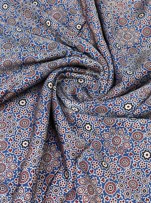 Modal silk handblocked ajrakh print - Blue/ Traditional silk prints 