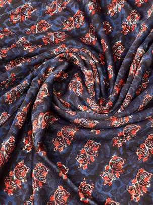 Modal silk handblocked ajrakh print - Black/