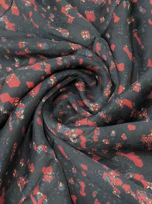 Modal silk handblocked ajrakh print - Black/ Traditional silk prints 