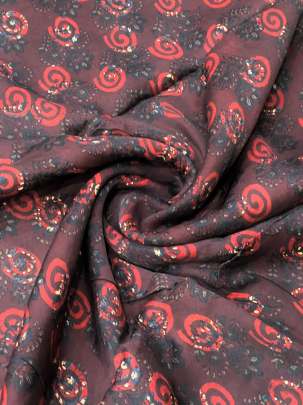 Modal silk handblocked ajrakh print - Dark maroon/ Traditional silk prints 