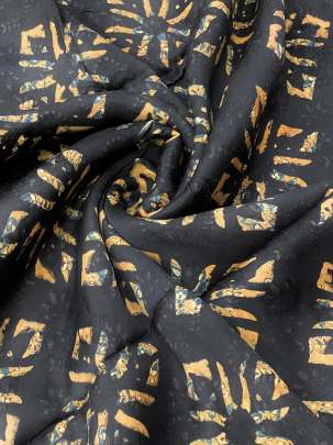 Modal silk handblocked ajrakh print - Black/ Traditional silk prints 