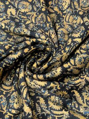 Modal silk handblocked ajrakh print - Black/ Traditional silk prints 