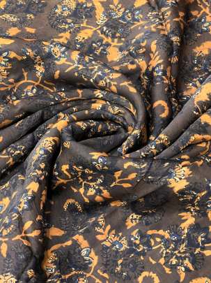 Modal silk handblocked ajrakh print - Dark brown/ 