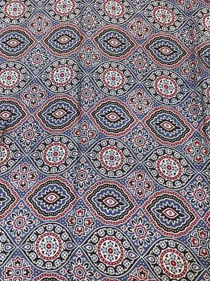 Modal silk handblocked ajrakh print - Blue/ Traditional silk prints 