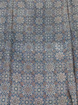 Modal silk handblocked ajrakh print - Blue/ Traditional silk prints 