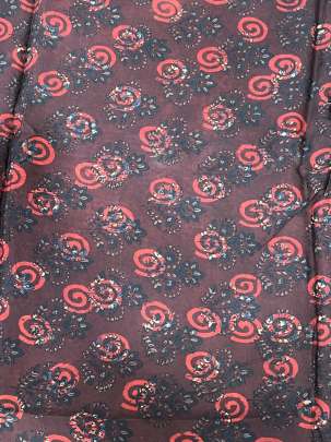 Modal silk handblocked ajrakh print - Dark maroon/ Traditional silk prints 