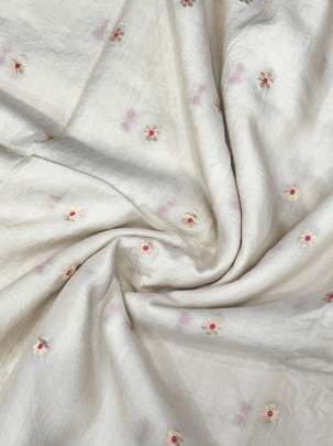 Munga crepe silk with golden minakari butti - Natural ( Dyeable ) Munga Silk Fabrics