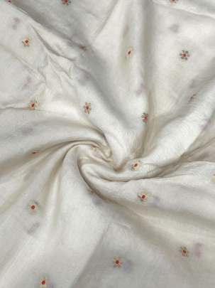 Munga crepe silk with golden minakari butti - Natural ( Dyeable ) Munga Silk Fabrics