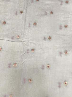 Munga crepe silk with golden minakari butti - Natural ( Dyeable ) Munga Silk Fabrics