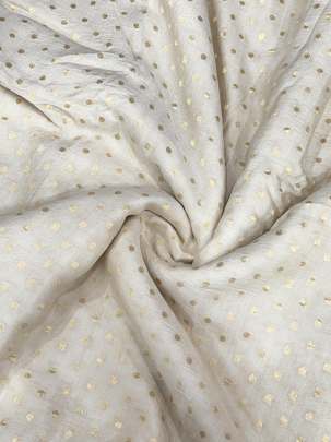 Munga crepe silk with golden polka dots butti - Natural ( Dyeable ) Munga Silk Fabrics