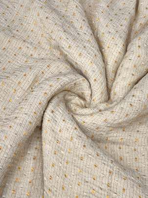 Munga crepe silk with golden & silver polka dots butti - Natural ( Dyeable ) Munga Silk Fabrics