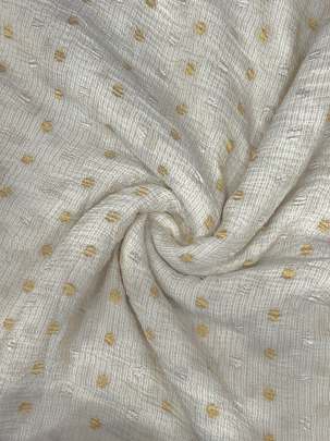 Munga crepe with golden & water gold zari butti work  - Cream ( Dyeable ) Munga Silk Fabrics