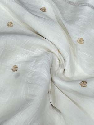 Munga linen with golden banarasi butti -  White ( Dyeable ) 