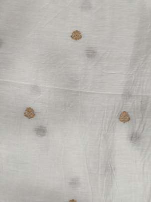 Munga linen with golden banarasi butti -  White ( Dyeable ) Munga Silk Fabrics