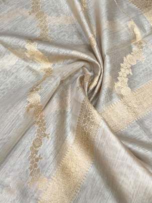 Munga silk chanderi duppata with fine golden banarasi work - Beiege ( Dyeable )/ Banarasi Duppatas 