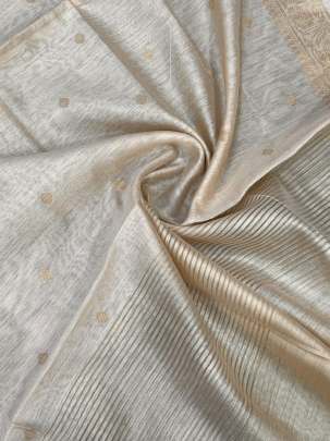 Munga silk chanderi duppata with fine golden banarasi butti & border - Beiege ( Dyeable )/