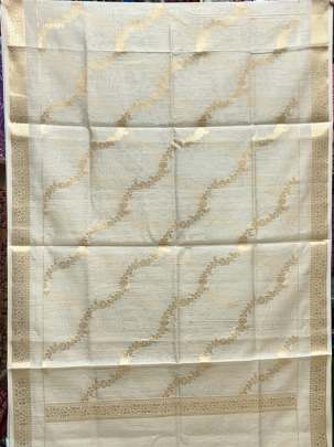 Munga silk chanderi duppata with fine golden banarasi work - Beiege ( Dyeable )/ Banarasi Duppatas 