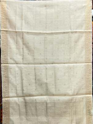 Munga silk chanderi duppata with fine golden banarasi butti & border - Beiege ( Dyeable )/ Banarasi Duppatas 