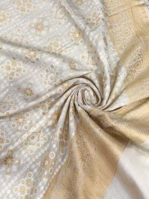 Munga silk duppata with fine golden & silver banarasi work ( Dyeable )/ 