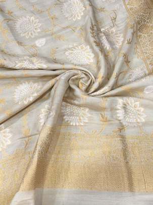 Munga silk duppata with fine golden & silver banarasi work ( Dyeable )/