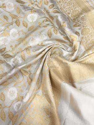 Munga silk duppata with fine golden & silver banarasi work ( Dyeable )/ 