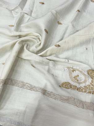 Munga silk duppata with fine golden & silver banarasi work ( Dyeable )/