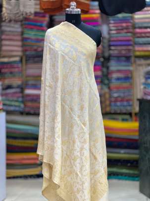 Munga silk duppata with golden banarasi zari work - Natural ( Dyeable  )