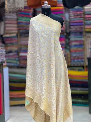 Munga silk duppata with golden banarasi jal work - Natural ( Dyeable )