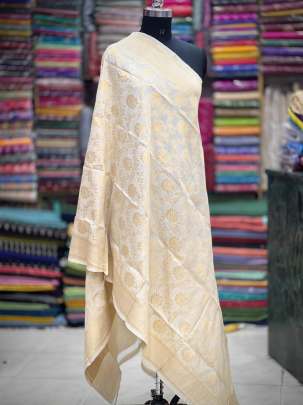 Munga silk duppata with golden zari butti - Natural ( Dyeable ) 