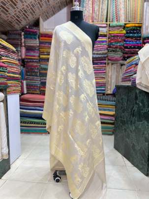 Munga silk duppata with golden zari work/