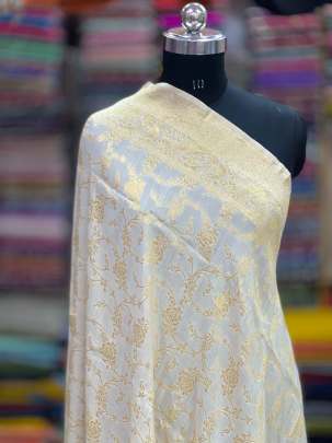 Munga silk duppata with golden banarasi zari work - Natural ( Dyeable  ) Munga silk duppatas