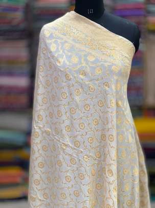 Munga silk duppata with golden banarasi jal work - Natural ( Dyeable ) Munga silk duppatas