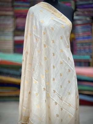 Munga silk duppata with golden zari butti - Natural ( Dyeable ) Banarasi Duppatas 