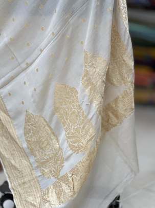 Munga silk duppata with golden banarasi zari work - Natural ( Dyeable  ) Munga silk duppatas