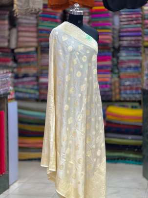 Munga silk duppata with water gold & Golden banarasi zari work - Natural ( Dyeable ) 