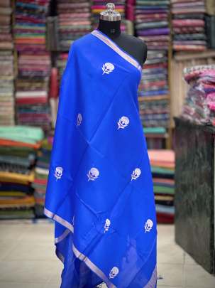 Munga silk duppata with water gold & golden Banarasi butta - Royal blue/ 