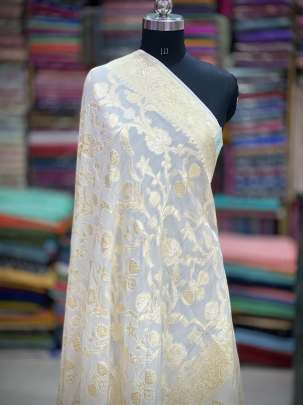 Munga silk duppata with golden & silver zari jal work - Natural ( Dyeable ) Banarasi Duppatas 