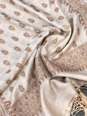 Munga silk stole with copper banarasi butti & border ( Dyeable )/ 