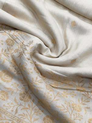 Munga silk with Zari butti & Daman - Natural ( Dyeable )