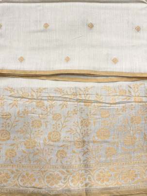 Munga silk with Zari butti & Daman - Natural ( Dyeable ) Munga Silk Fabrics