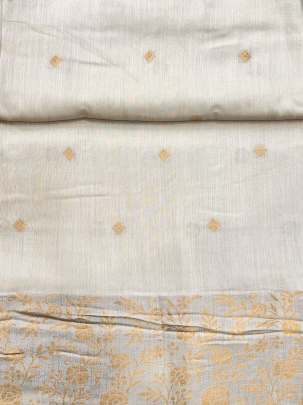 Munga silk with Zari butti & Daman - Natural ( Dyeable ) Munga Silk Fabrics