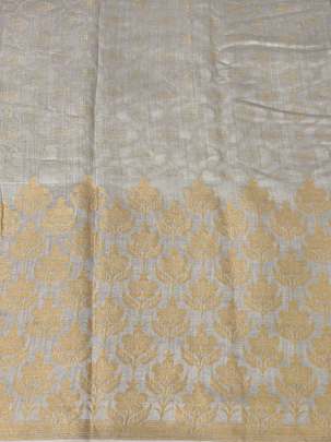 Munga silk with golden & Water gold zari work & Daman - Natural ( Dyeable ) Munga Silk Fabrics