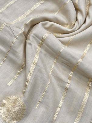 Munga silk with golden banarasi zari work - Natural ( Dyeable ) Munga Silk Fabrics